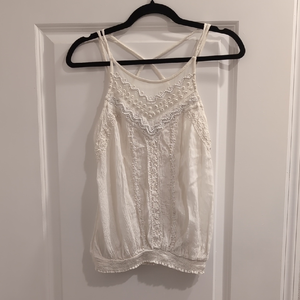 Free People White Embellished Sleeveless Camisole